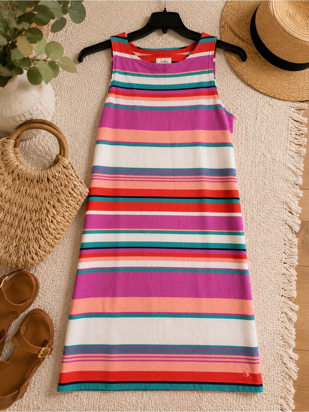 Joules Pink And Multicolor Striped Tank Dress